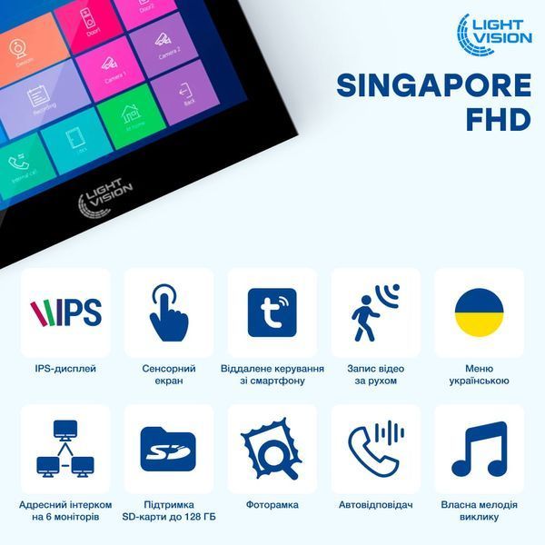 Відеодомофон 7" WiFi Tuya Light Vision SINGAPORE FHD Black 82-00241 фото