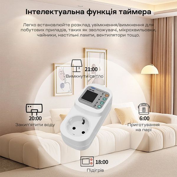 Розумна розетка з реле контролю напруги та струму з Wi-Fi TOMZN TOSVA-16LW EU 16A, моніторинг енергоспоживання, захист від витоку струму 51-00124 фото