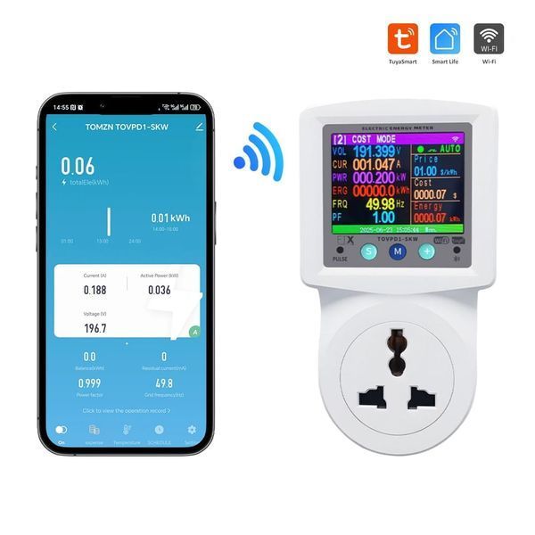 Розумна розетка з реле контролю напруги, струму, потужності з Wi-Fi TOMZN TOVPD1-SKW Universal+EU 16A, моніторинг енергоспоживання 51-00125 фото