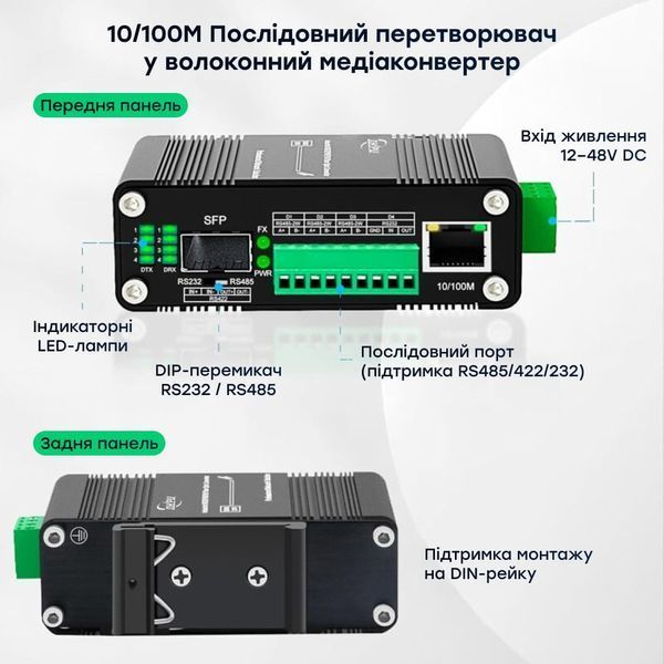 Медіаконвертер E-LINK LNK-IMCRS1100-SFP RS232/RS485/RS422 73-00156 фото
