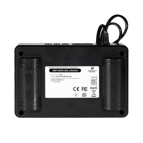 Джерело безперебійного живлення DC UPS Kraft KRF-MUPS-1812 5V/9V/12V/24V/PoE, LiFePO4 2*6Ah, для роутера і медіаконвертера 42-00109 фото