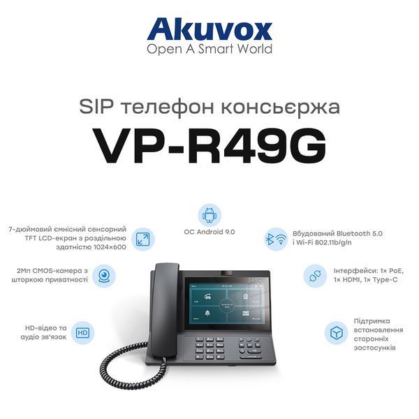 SIP-відеотелефон з WiFi 2Mp Akuvox VP-R49G на 2 SIP акаунти 00-00000657 фото