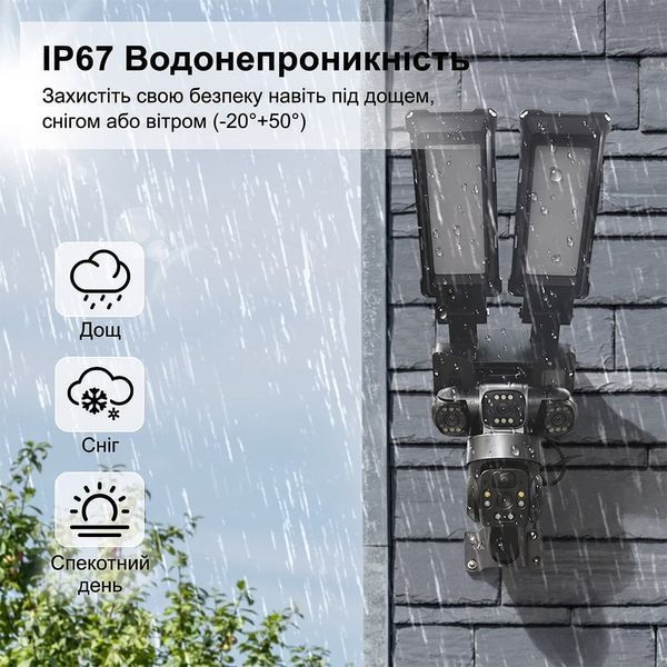IP PTZ-відеокамера автономна з 4G, прожектором та сонячною панеллю 3Mp+3Mp+3Mp Light Vision VLC-1223IGL/3C (Lamp+Solar) f=4mm, на акумуляторних батареях 75-00358 фото