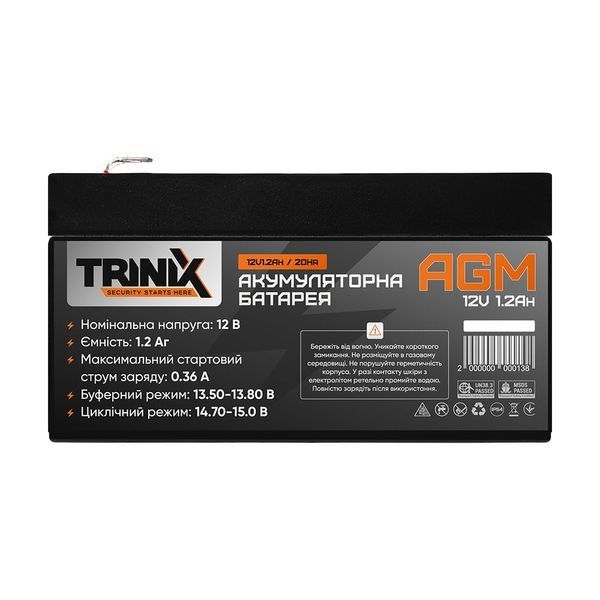 Акумуляторна батарея 12В 1.2Аг Trinix 12V1.2Ah/20Hr AGM свинцево-кислотна 44-00031 фото