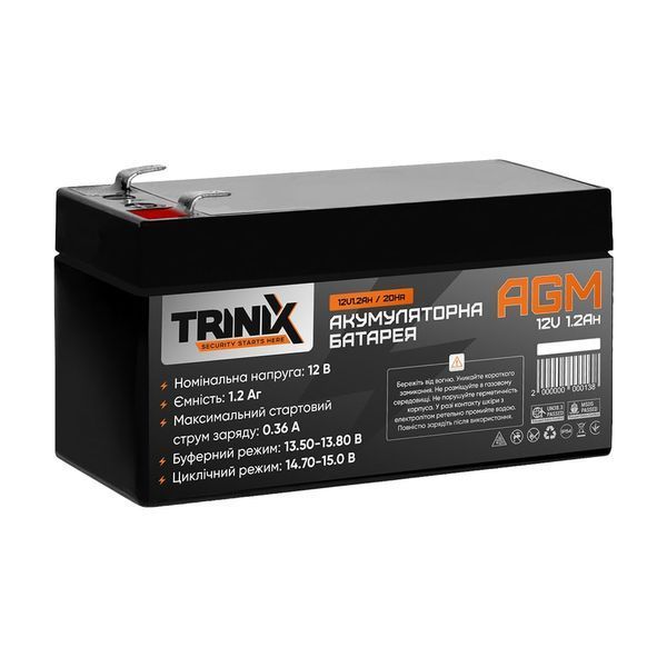 Акумуляторна батарея 12В 1.2Аг Trinix 12V1.2Ah/20Hr AGM свинцево-кислотна 44-00031 фото