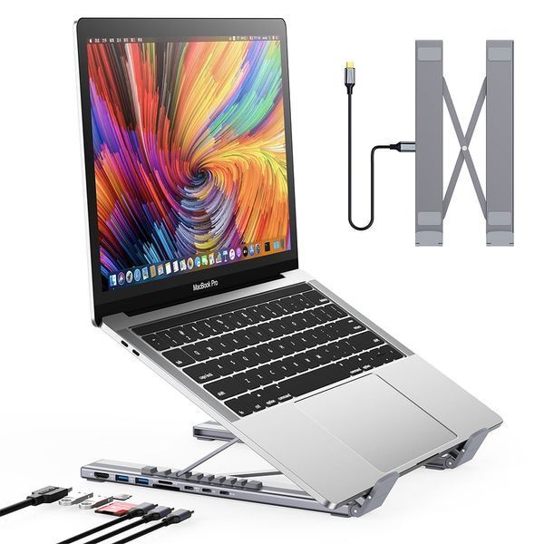 USB-C хаб-підставка 7-в-1 Choetech M57 HDMI 4K@30Hz, 2 USB 3.0, USB-C Data, USB-C PD 100W, SD-card, TF-card 43-00174 фото