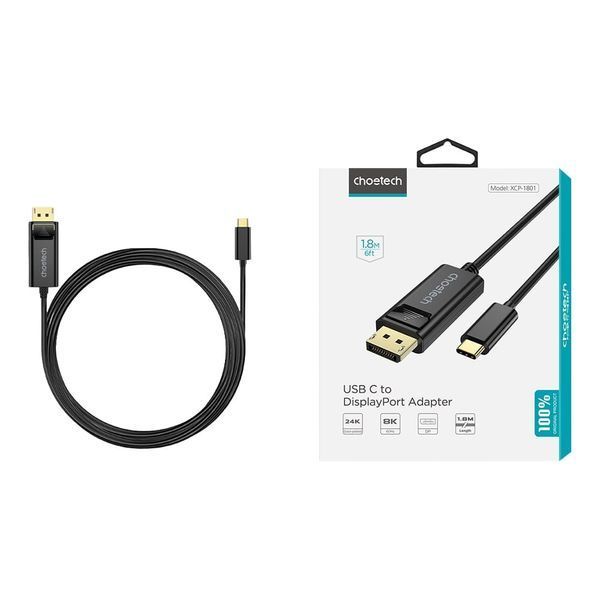 Кабель Choetech XCP-1801 Black USB-C to DisplayPort 8K@60Hz 1.8m 43-00176 фото