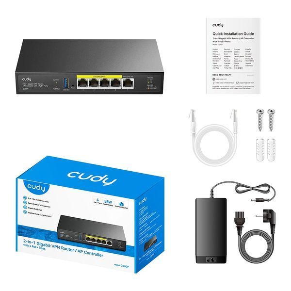 Контролер точок доступу AP / гігабітний VPN-маршрутизатор Cudy C200P з 4 портами PoE+ 73-00668 фото