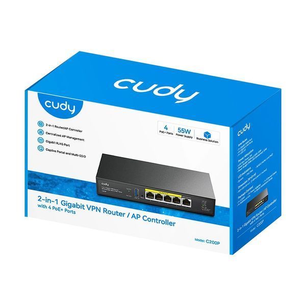 Контролер точок доступу AP / гігабітний VPN-маршрутизатор Cudy C200P з 4 портами PoE+ 73-00668 фото