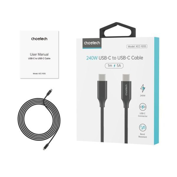 Кабель Choetech XCC-1035 Black USB-C to USB-C PD3.1 240W 1m 43-00178 фото