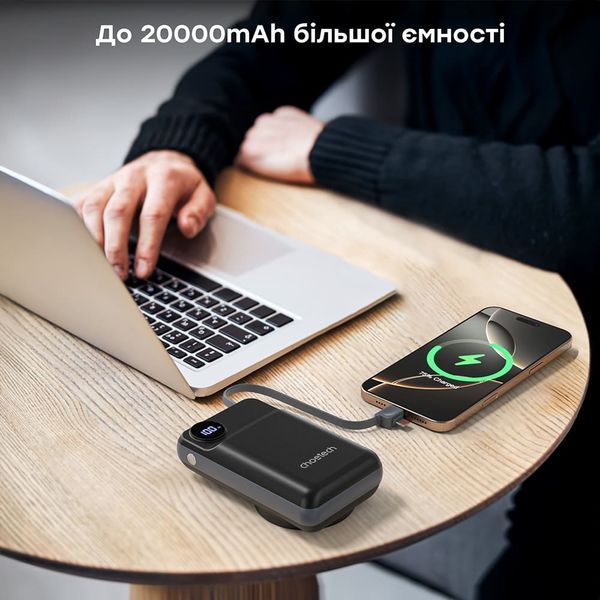 Повербанк 20000mAh Choetech B696 Black QC3.0 PD3.0 бездротова зарядка смартфонів та Apple Watch 43-00132 фото