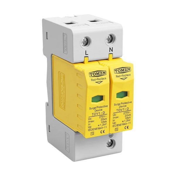Обмежувач напруги ПЗІП TOMZN TOV1-20/2P 275V AC 10-20kA під DIN-рейку 2 полюси 51-00127 фото