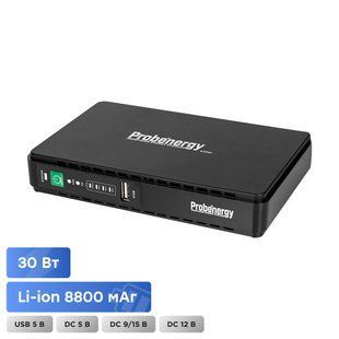 Джерело безперебійного живлення Mini UPS Probenergy DC-30WA 8800mAh 5V/9V/12V/15V, Li-ion 4*2.2Ah, для роутера і медіаконвертера 42-00160 фото