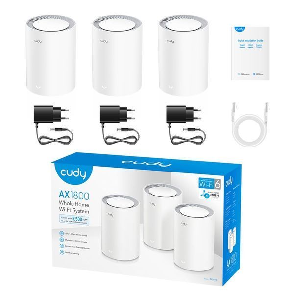 Маршрутизатор WiFi Mesh-система WiFi 6 Cudy M1800 3 штуки дводіапазонні гігабітні AX1800 73-00516 фото