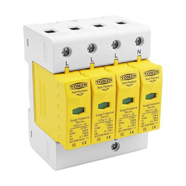 Обмежувач напруги ПЗІП TOMZN TOV1-20/4P 275V AC 10-20kA під DIN-рейку 4 полюси 51-00128 фото