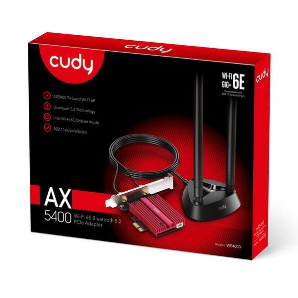 Адаптер WiFi 6E Cudy WE4000 AX5400 PCI Express тридіапазонний з Bluetooth 5.2 73-00535 фото