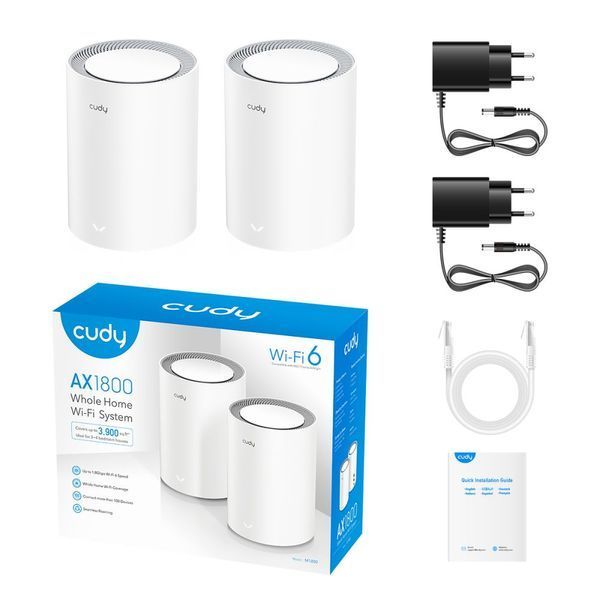 Маршрутизатор WiFi Mesh-система WiFi 6 Cudy M1800 2 штуки дводіапазонні гігабітні AX1800 73-00524 фото