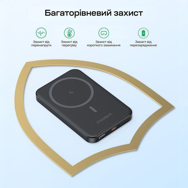 Повербанк 5000mAh Choetech B709 Black PD3.0 бездротова магнітна зарядка 43-00148 фото