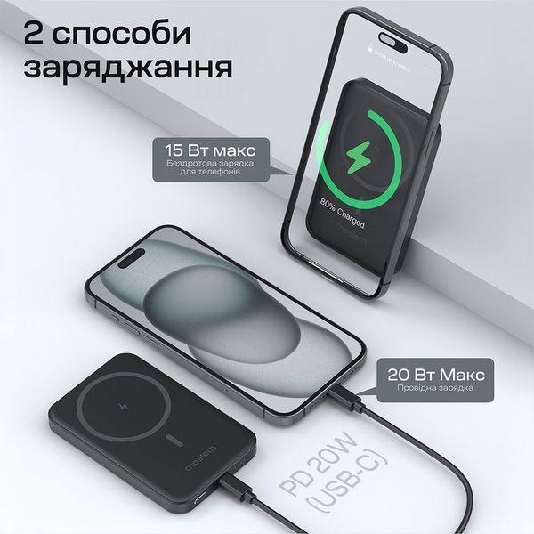 Повербанк 5000mAh Choetech B709 Black PD3.0 бездротова магнітна зарядка 43-00148 фото