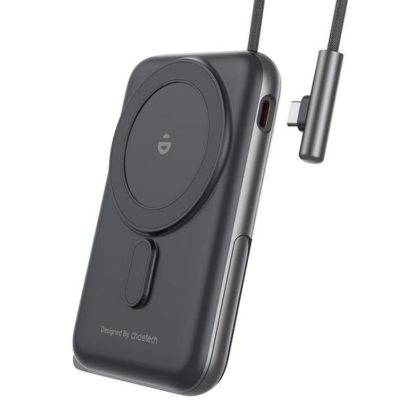 Повербанк 10000mAh Choetech B735 Black QC3.0 PD3.0 бездротова магнітна зарядка, вбудований кабель, підставка 43-00149 фото
