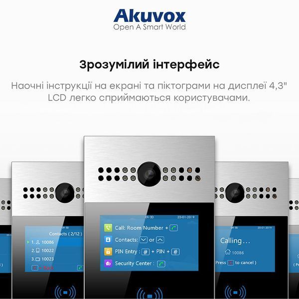IP-відеопанель багатоабонентська 2Mp Akuvox R28A з екраном 4.3" та зчитувачем EM-Marine / Mifare / NFC 87-00040 фото