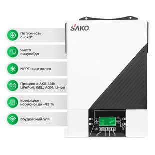 Автономний інвертор для сонячних панелей 6.2kW Sako SUNON IV 6.2KW/48V +120A MPPT, Off grid 42-00159 фото