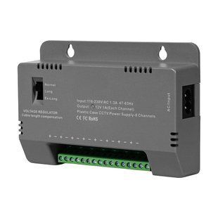 Блок живлення Kraft KRF-1208B 96W, 8 каналів навантаження, 12V/1A на 1 канал, з регулятором напруги для компенсації довжини кабелю 43-00145 фото