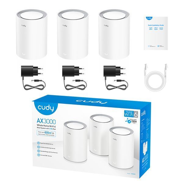 Маршрутизатор WiFi Mesh-система WiFi 6 2.5G Cudy M3000 V2.0 White 3 штуки дводіапазонні AX3000 73-00553 фото