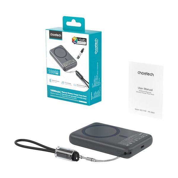 Повербанк 10000mAh Choetech B862 Grey 22.5W QC3.0 PD3.0 бездротова магнітна зарядка MagSafe 43-00168 фото