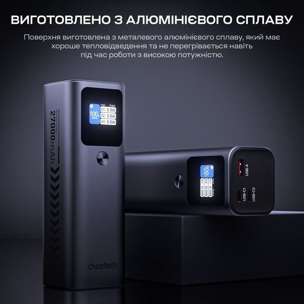 Повербанк 27000mAh Choetech B670 Grey 140W QC3.0 PD3.1 TFT Smart дисплей 43-00169 фото