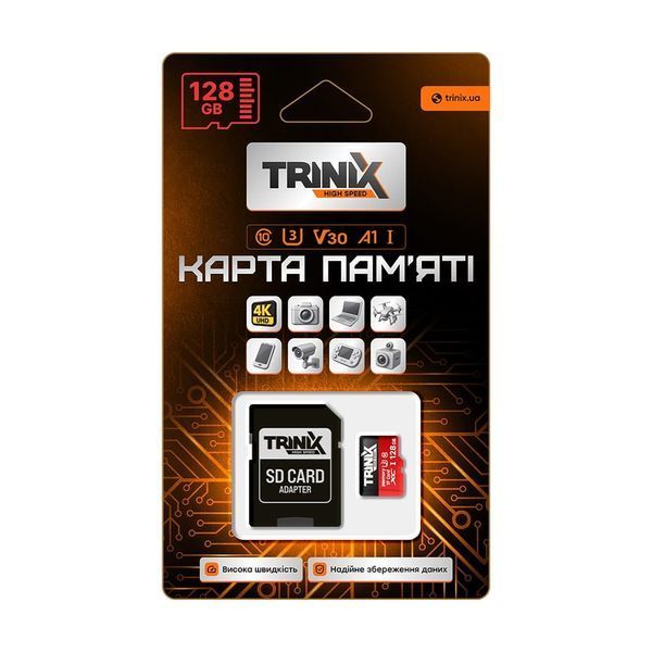 Карта пам&rsquo;яті Trinix 128GB miсroSDXC з SD-адаптером U3 V30 A1 90-00036 фото