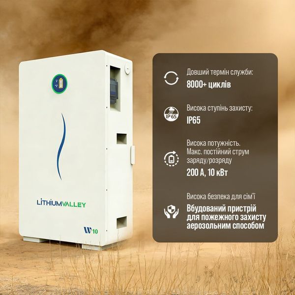 Акумулятор LiFePO4 200А*год 51.2В 10240Вт*год Lithium Valley W10-5A настінний / підлоговий монтаж 42-00402 фото