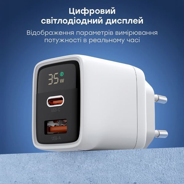 Мережевий зарядний пристрій Choetech PD6052 PD35W GAN A+C White 43-00128 фото