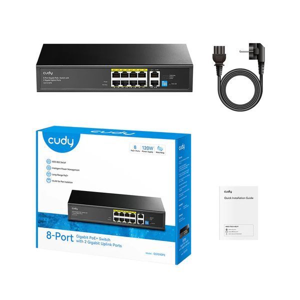 PoE-комутатор 10-портовий некерований Cudy GS1010PE 8 портів PoE+ гігабітний 120W 73-00502 фото