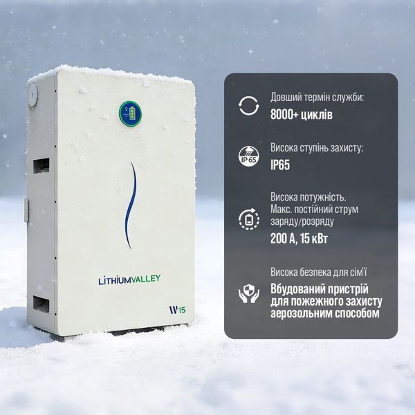 Акумулятор LiFePO4 280А*год 51.2В 14336Вт*год Lithium Valley W15-5A настінний / підлоговий монтаж 42-00403 фото