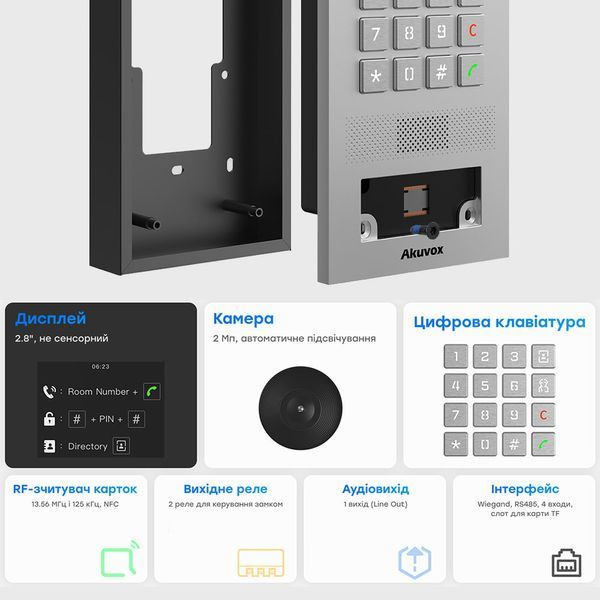 IP-відеопанель багатоабонентська 2Mp Akuvox S532 з екраном 2.8", зчитувачем EM-Marine / Mifare / NFC / BLE 00-00002412 фото