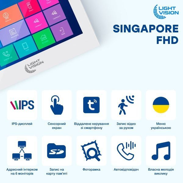 Відеодомофон 7" WiFi Tuya Light Vision SINGAPORE FHD White 82-00230 фото