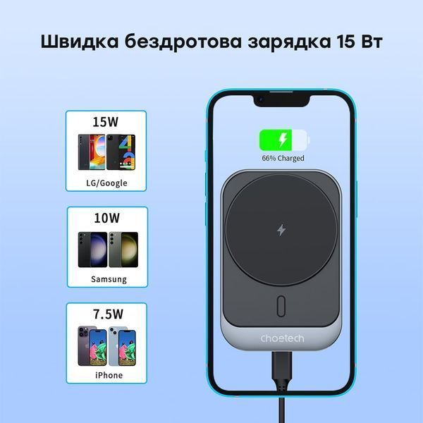 Автомобільний зарядний пристрій Choetech T206-F Black бездротова зарядка, магнітне кріплення 43-00138 фото